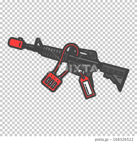 犯罪者から押収された軍用アサルトライフル・マシンガンのイラスト 108326522