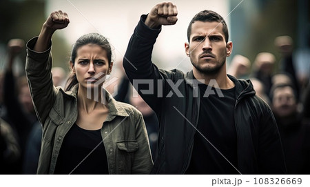 A man and a woman are fighting for their rights 108326669
