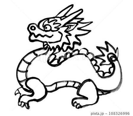 水墨画技法で描いたかわいい線描きの竜線描 水墨画技法で描いたかわいい線描きの竜線描 108326996