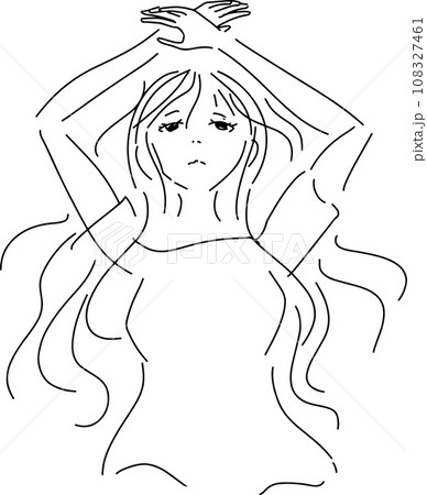 悩むおしゃれな女性の線画イラスト 悩むおしゃれな女性の線画イラスト 108327461
