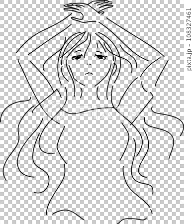 悩むおしゃれな女性の線画イラスト 悩むおしゃれな女性の線画イラスト 108327461