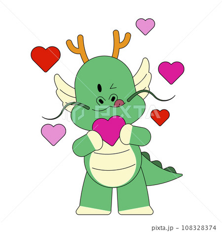Blue dragon character_heart holding vector emoji illustration 108328374