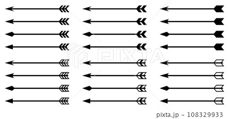 モノクロの矢、弓矢のベクターイラストセット モノクロの矢、弓矢のベクターイラストセット 108329933