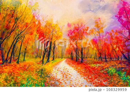 紅葉した森の小径のイラスト 108329959