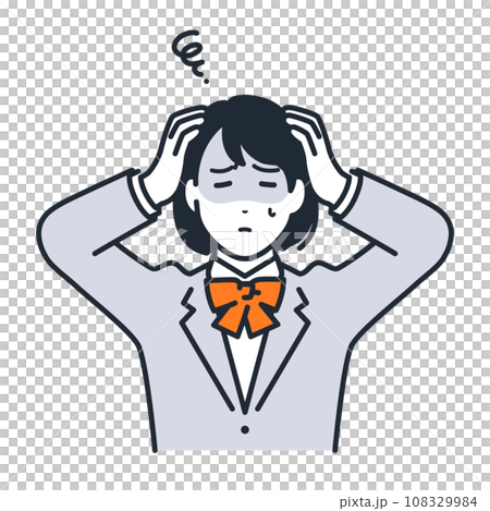 頭を抱えて悩む女子学生のシンプルなベクターイラスト素材 頭を抱えて悩む女子学生のシンプルなベクターイラスト素材 108329984