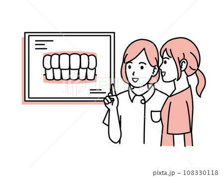 歯の状態について説明する歯科医師 108330118