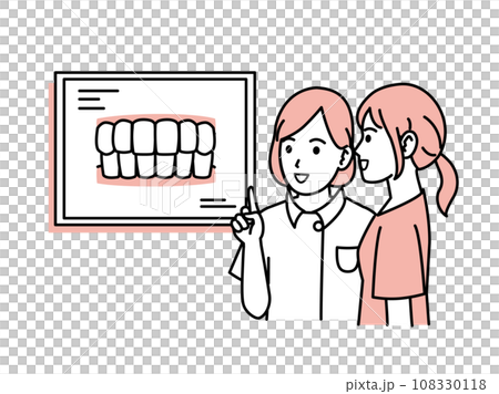 歯の状態について説明する歯科医師 108330118