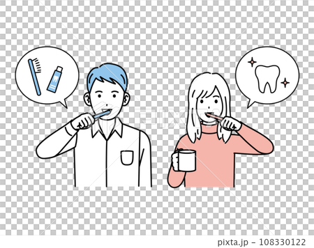 年輕男女刷牙的插圖 108330122