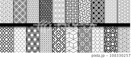 Geometric set of seamless black and white patterns. Simple vector graphics 108330257
