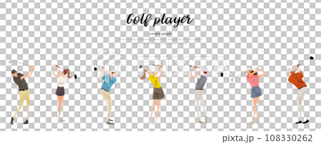 ベクターイラスト素材：ゴルフ、人物セット 108330262