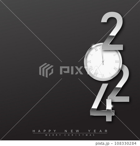 2024 Happy New Year card with clock. Vector 108330284