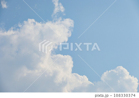 beautiful blue sky and white fluffy cloud with sunrise in the morning, natural background 108330374