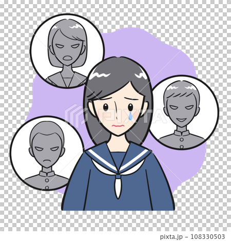 A female student who is worried about being left out by her friends and classmates (with background) 108330503