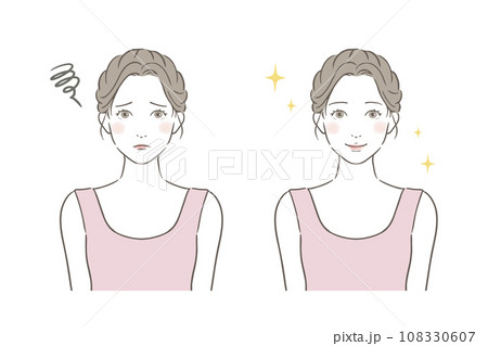 美容スキンケアイメージイラスト 女性のビフォーアフター 美容スキンケアイメージイラスト 女性のビフォーアフター 108330607