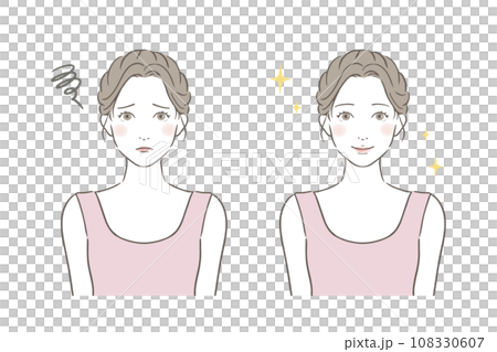 美容スキンケアイメージイラスト 女性のビフォーアフター 美容スキンケアイメージイラスト 女性のビフォーアフター 108330607