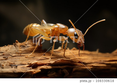 The termite on the ground is searching for food to feed the larvae in the cavity. 108330618