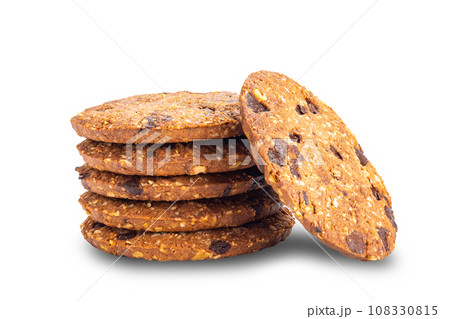 Stack of delicious homemade crunchy oatmeal biscuits. 108330815