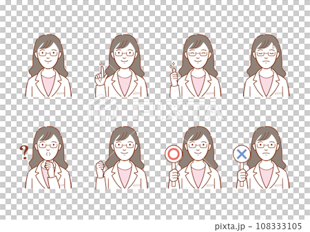 穿著白大褂的女人面部表情變化集的插圖 穿著白大褂的女人面部表情變化集的插圖 108333105