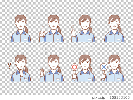 Illustration of a working woman in uniform, facial expression variation set Illustration of a working woman in uniform, facial expression variation set 108333106