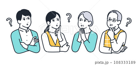 疑問符を浮かべて考える家族のシンプルなベクターイラスト素材 108333189