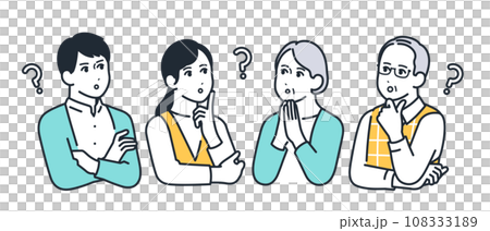 疑問符を浮かべて考える家族のシンプルなベクターイラスト素材 108333189