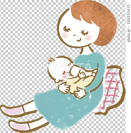 Illustration of a young mother breastfeeding 108333415