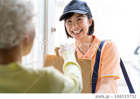 荷物を届ける若い女性 108333732