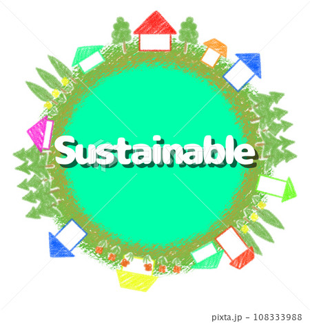 クレヨン風地球とお家のアイコンイラスト【Sustainable】 クレヨン風地球とお家のアイコンイラスト【Sustainable】 108333988