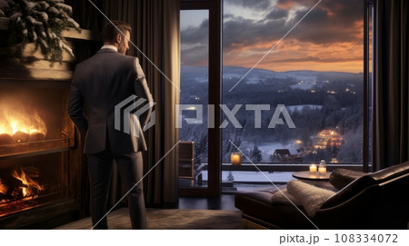 Male businessman in a luxurious room with panoramic windows 108334072