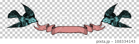 鳥とアンティーク調のリボンフレーム 鳥とアンティーク調のリボンフレーム 108334143