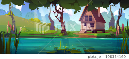 Log house near forest lake 108334160