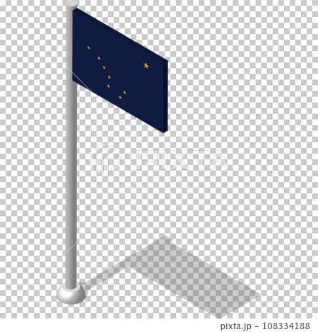 Isometric flag of american state of Alaska in static position on flagpole. National banner of country in static, even position. PNG image on transparent background 108334188