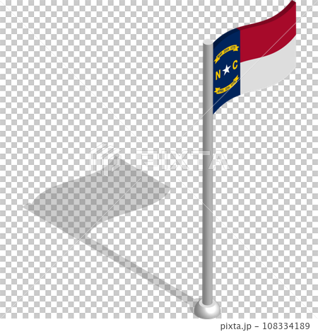 Isometric flag of american state of North Carolina in motion on flagpole. National banner flutters in wind. PNG image on transparent background 108334189