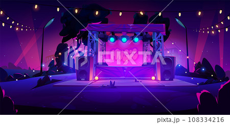 Open air music festival stage at night. Open air music festival stage at night. 108334216