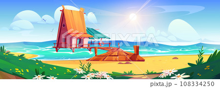 House on stilt with pier near beach in summer 108334250
