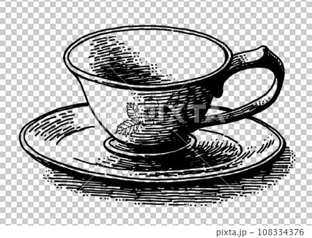 アンティーク調ペン画小花の絵付きカップ＆ソーサー 108334376