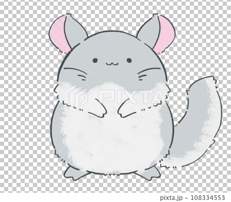 正面を向いて座っているゆるい手描きのチンチラのイラスト素材