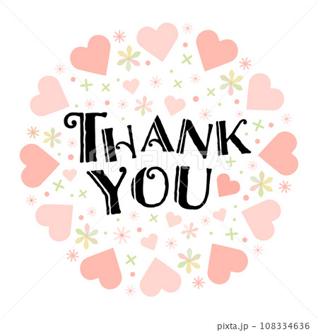 ハートに囲まれたありがとうのメッセージのベクター画像・thank you ハートに囲まれたありがとうのメッセージのベクター画像・thank you 108334636