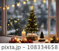 A Christmas tree in new year cozy home interior window view. 108334658