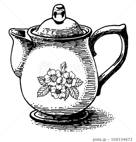 アンティーク調ペン画小花の絵付きミルクピッチャー 108334672