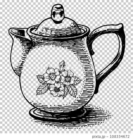 アンティーク調ペン画小花の絵付きミルクピッチャー 108334672