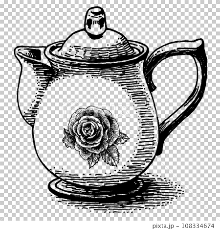 アンティーク調ペン画バラの絵付きミルクピッチャー 108334674