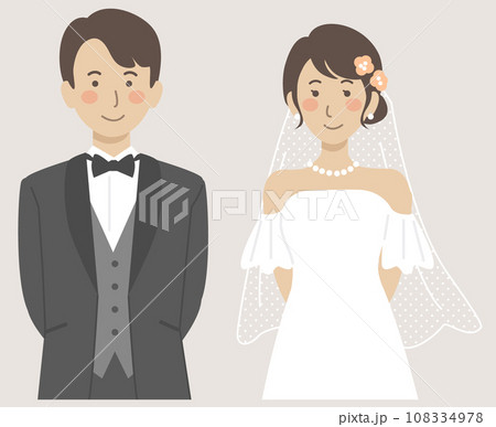 結婚式イラスト、後ろで腕を組む新郎新婦 108334978