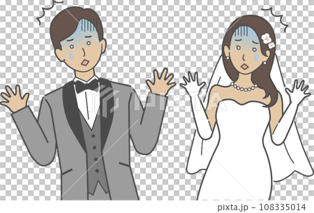 婚禮插圖，驚訝而悲傷的新娘和新郎張開雙臂 108335014