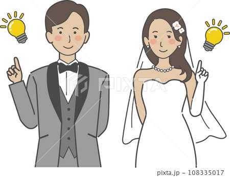 結婚式イラスト、電球、アイデアを思いつく、ひらめく新郎新婦 108335017