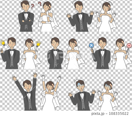 婚禮插畫,上半身新娘和新郎,臉部表情變化集 婚禮插畫,上半身新娘和新郎,臉部表情變化集 108335022