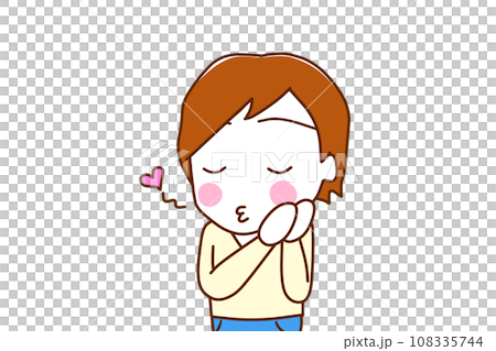 (Upper body diagonal) A white man blushes while kissing with his eyes closed. (Upper body diagonal) A white man blushes while kissing with his eyes closed. 108335744