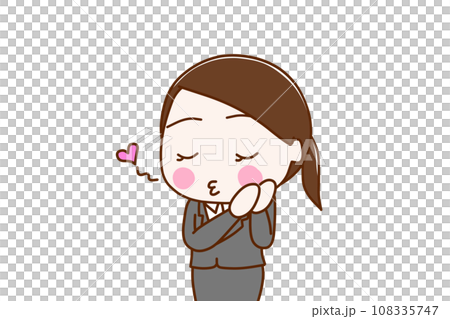 (Upper body diagonal) A woman in a suit blushes while kissing her with her eyes closed. (Upper body diagonal) A woman in a suit blushes while kissing her with her eyes closed. 108335747