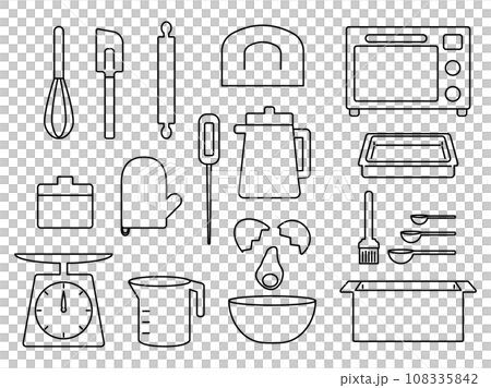 Simple kitchen tools line drawing icon set Simple kitchen tools line drawing icon set 108335842