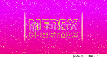 Merry Christmas horizontal banner with neon greeting text on pink night sky background. Merry Christmas flyer, card or invitation with starry space and text Merry Christmas horizontal banner with neon greeting text on pink night sky background. Merry Christmas flyer, card or invitation with starry space and text 108335886